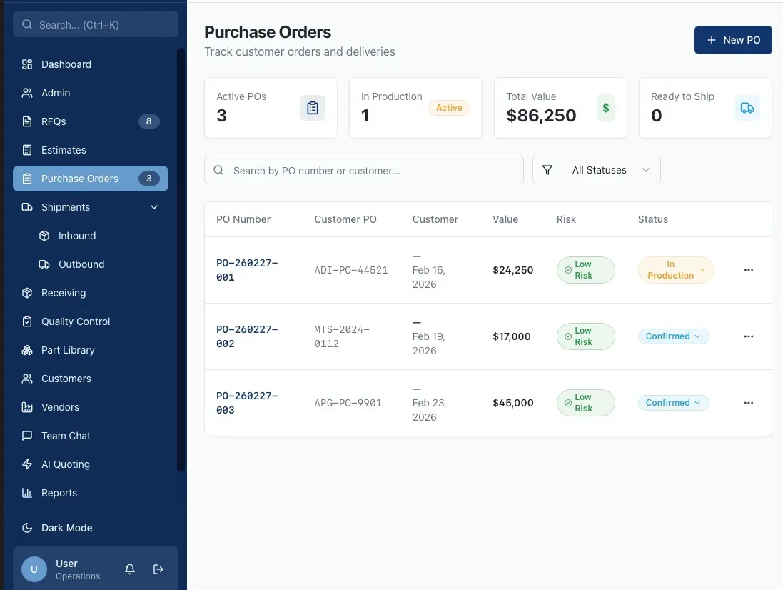 Manufacturing quote builder interface