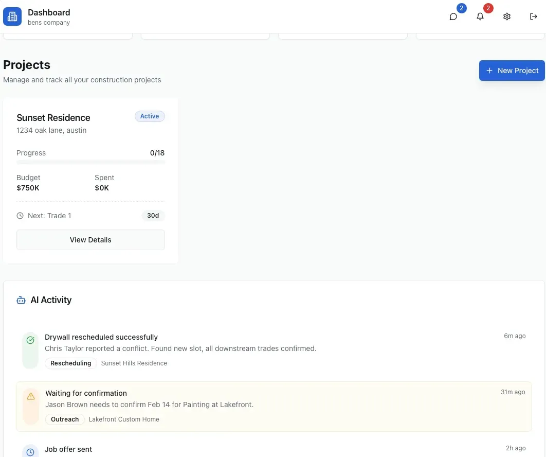 Field crew scheduling app interface